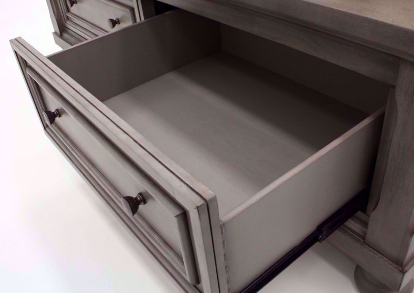 Light Gray Lettner Queen Size Sleigh Bed by Ashley Furniture Showing the Drawer Interior | Home Furniture Plus Bedding