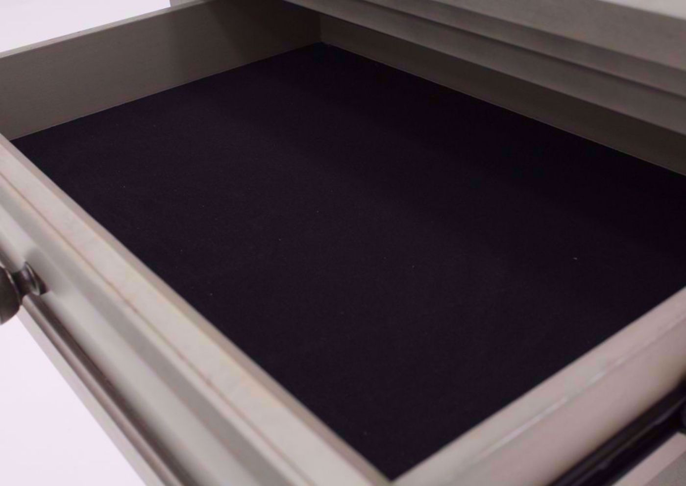Light Gray Lettner Nightstand by Ashley Furniture Showing the Felt Lined Top Drawer | Home Furniture Plus Mattress