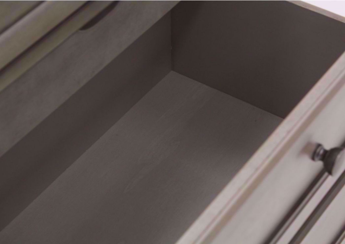 Light Gray Lettner Nightstand by Ashley Furniture Showing the Wood Interior Drawer | Home Furniture Plus Mattress
