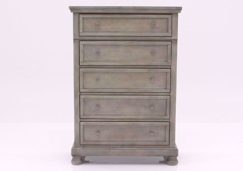 Distressed Light Gray Lettner Chest of Drawers by Ashley Furniture Facing Front | Home Furniture Plus Bedding