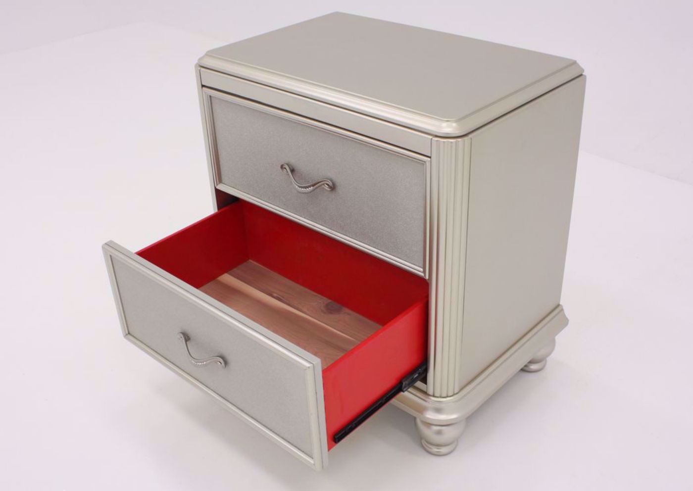 Regency Nightstand, Silver, Cedar Lined Bottom Drawer Detail | Home Furniture Plus Bedding