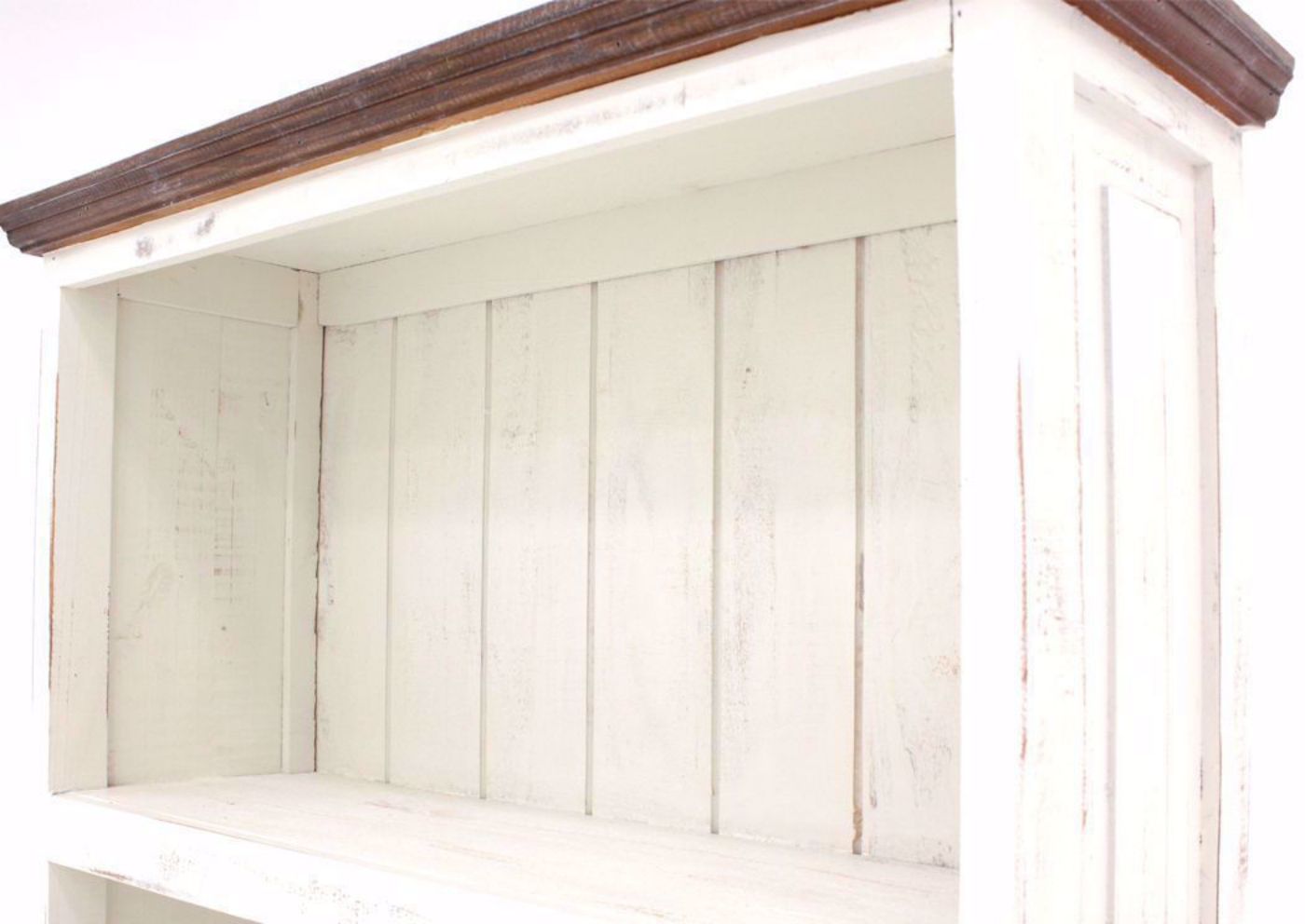 Antique White and Ash Brown Vintage Bookcase Showing the Top Portion of the Bookcase | Home Furniture Plus Bedding