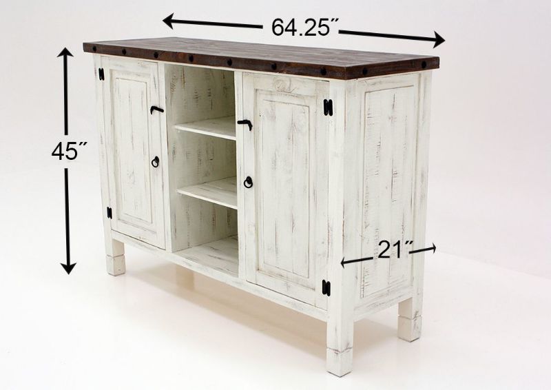 Distressed White and Ash Brown Mason Buffet Dimensions | Home Furniture Plus Bedding