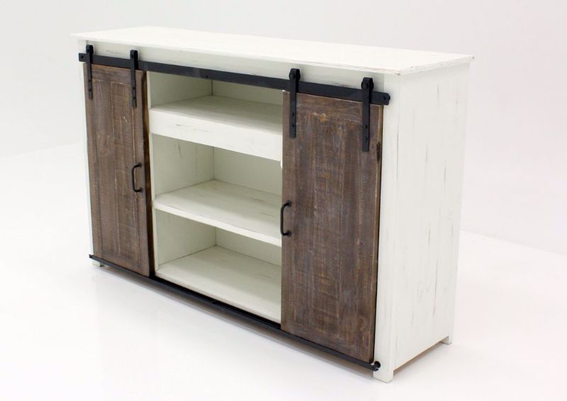 Maverick TV Stand by Vintage, Ash and White, Angle, Doors Open | Home Furniture Plus Bedding