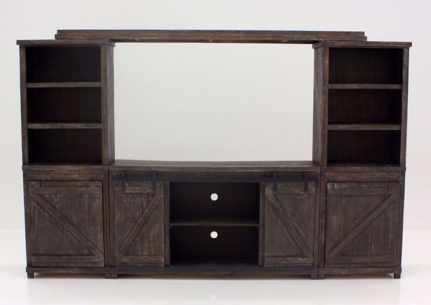 Barnwood Brown Braxton Entertainment Center Facing Front | Home Furniture Plus Bedding