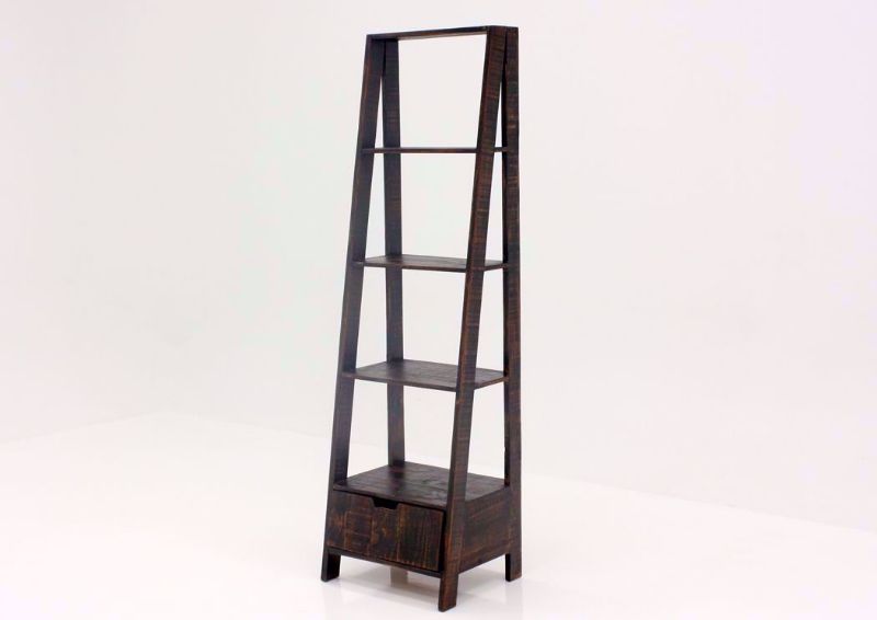 Rustic Dark Brown Ladder Bookcase at an Angle | Home Furniture Plus Bedding