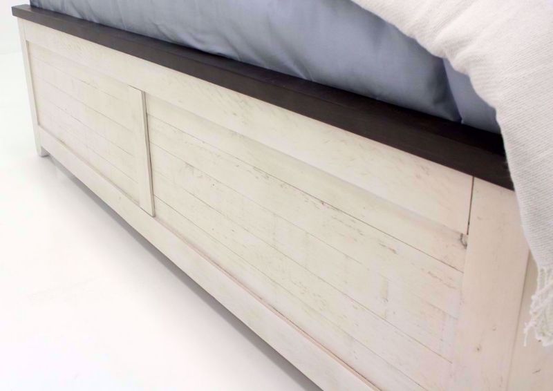 Distressed White Madison County Queen Bed Showing the Footboard at an Angle | Home Furniture Plus Bedding