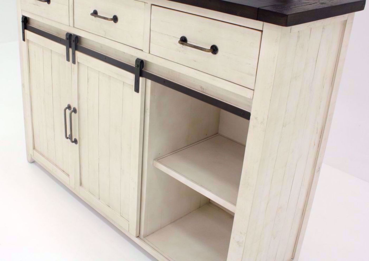 Antique White Madison County Dresser with Mirror Showing the Right Side Shelves | Home Furniture Plus Bedding