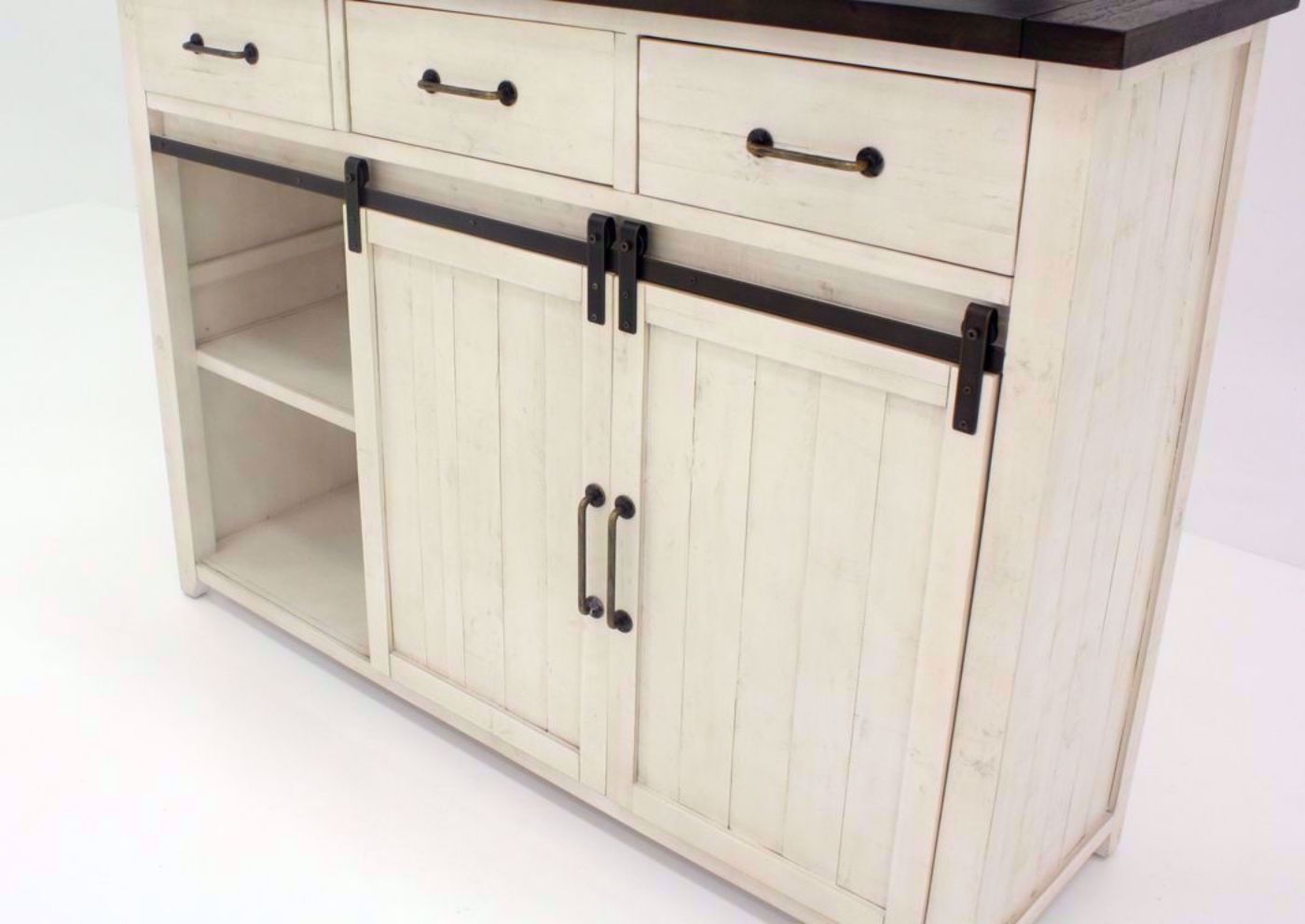 Antique White Madison County Dresser with Mirror Showing the Left Side Shelves | Home Furniture Plus Bedding