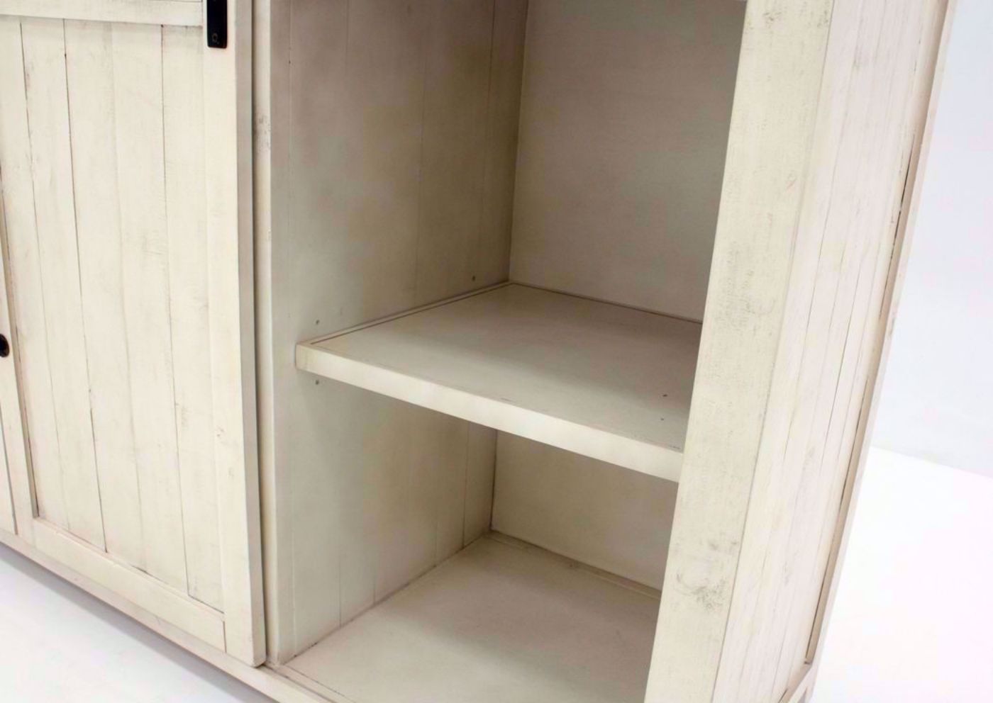 Antique White Madison County Dresser with Mirror Showing the Shelves | Home Furniture Plus Bedding