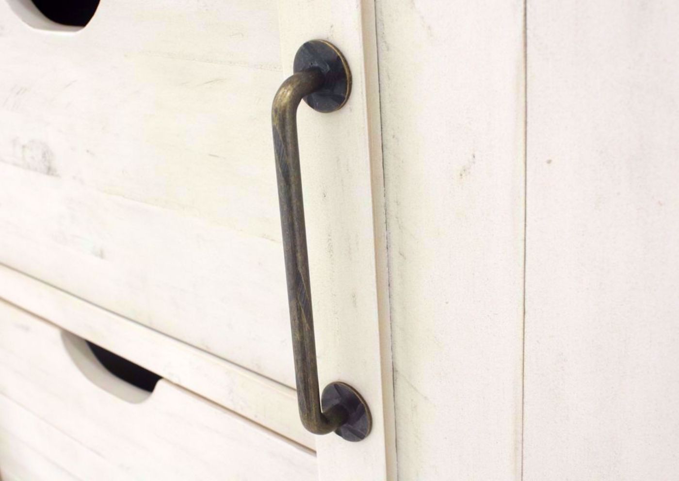 Antique White Madison County Dresser with Mirror Showing the Barn Door Handle | Home Furniture Plus Bedding