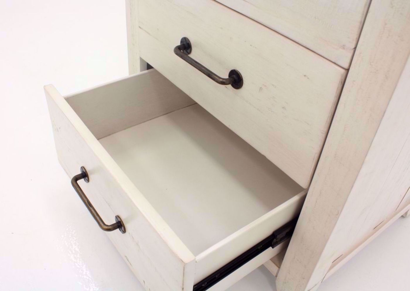 Antique White Madison County Nightstand Showing the Drawer Interior Detail | Home Furniture Plus Mattress