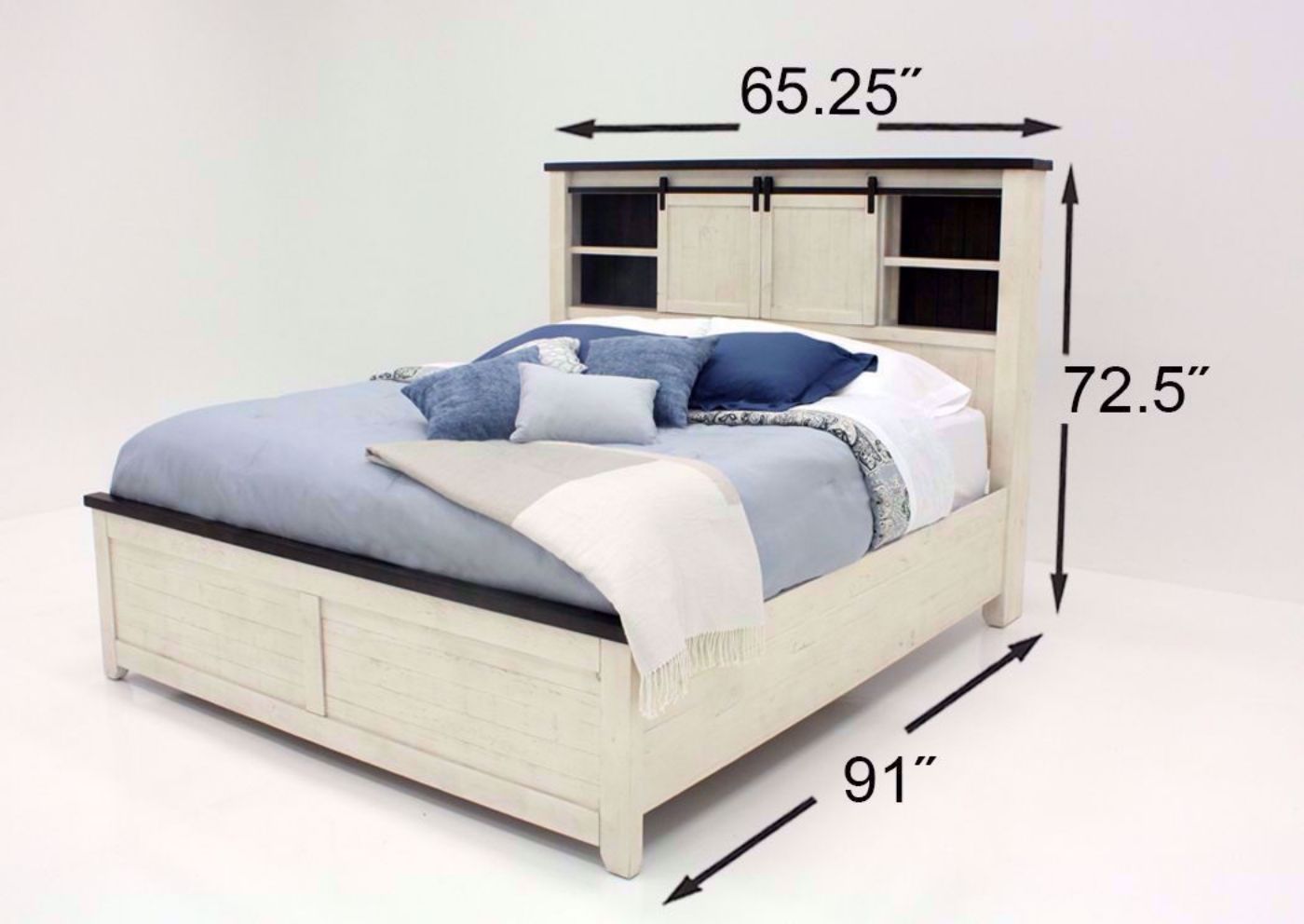 Antique White and Brown Madison County Bedroom Set Showing the Queen Bed Dimensions | Home Furniture Plus Bedding