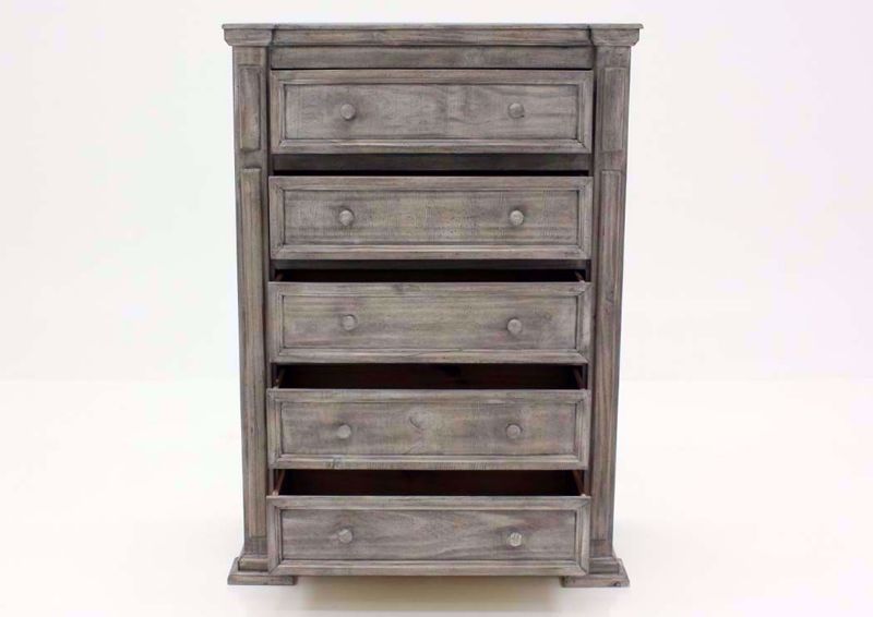 Weathered Gray Maverick Chest of Drawers Facing Front with the Drawers Open | Home Furniture Plus Bedding