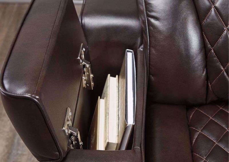 Warnerton POWER Sofa by Ashley Furniture, Arm Storage Compartment Detail | Home Furniture Plus Bedding