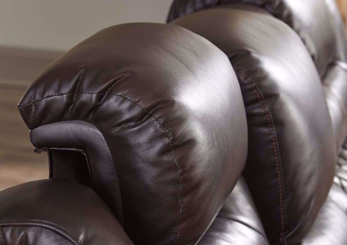 Slightly Angled View Warnerton POWER Reclining Loveseat by Ashley Furniture, Headrest Detail | Home Furniture Plus Bedding