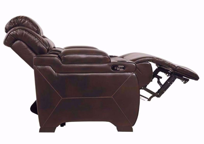 Brown Warnerton POWER Recliner by Ashley Furniture, Side View in the Fully Reclined Position | Home Furniture Plus Bedding