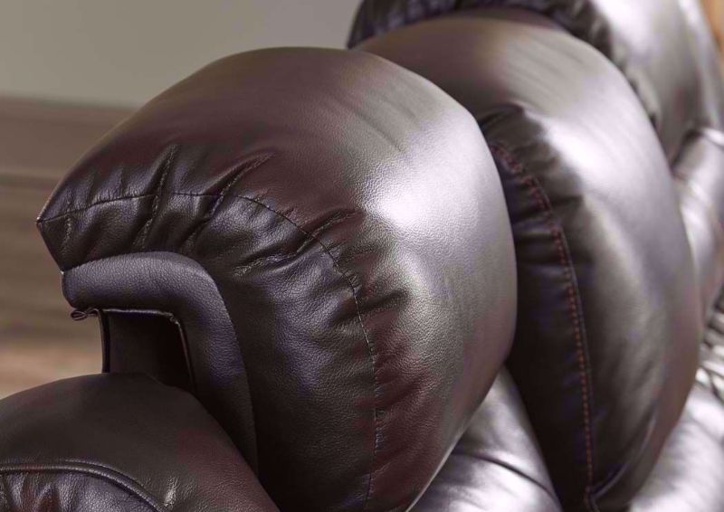 Warnerton Power Activated Reclining Sofa Set in Dark Brown Headrest Detail | Home Furniture Plus Bedding