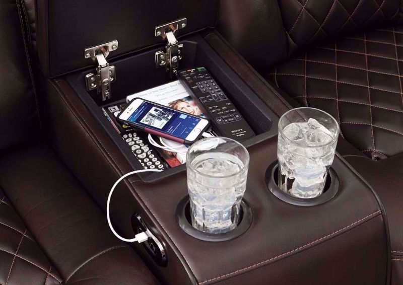 Warnerton Power Activated Reclining Sofa Set - Console Detail | Home Furniture Plus Bedding