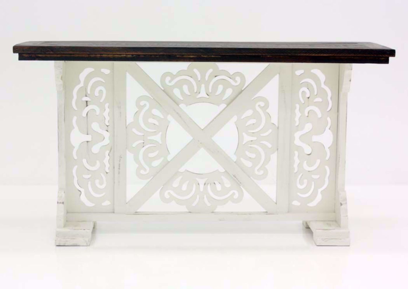 Two-Tone White and Brown Mandalay Sofa Table, Front Facing  | Home Furniture Plus Bedding