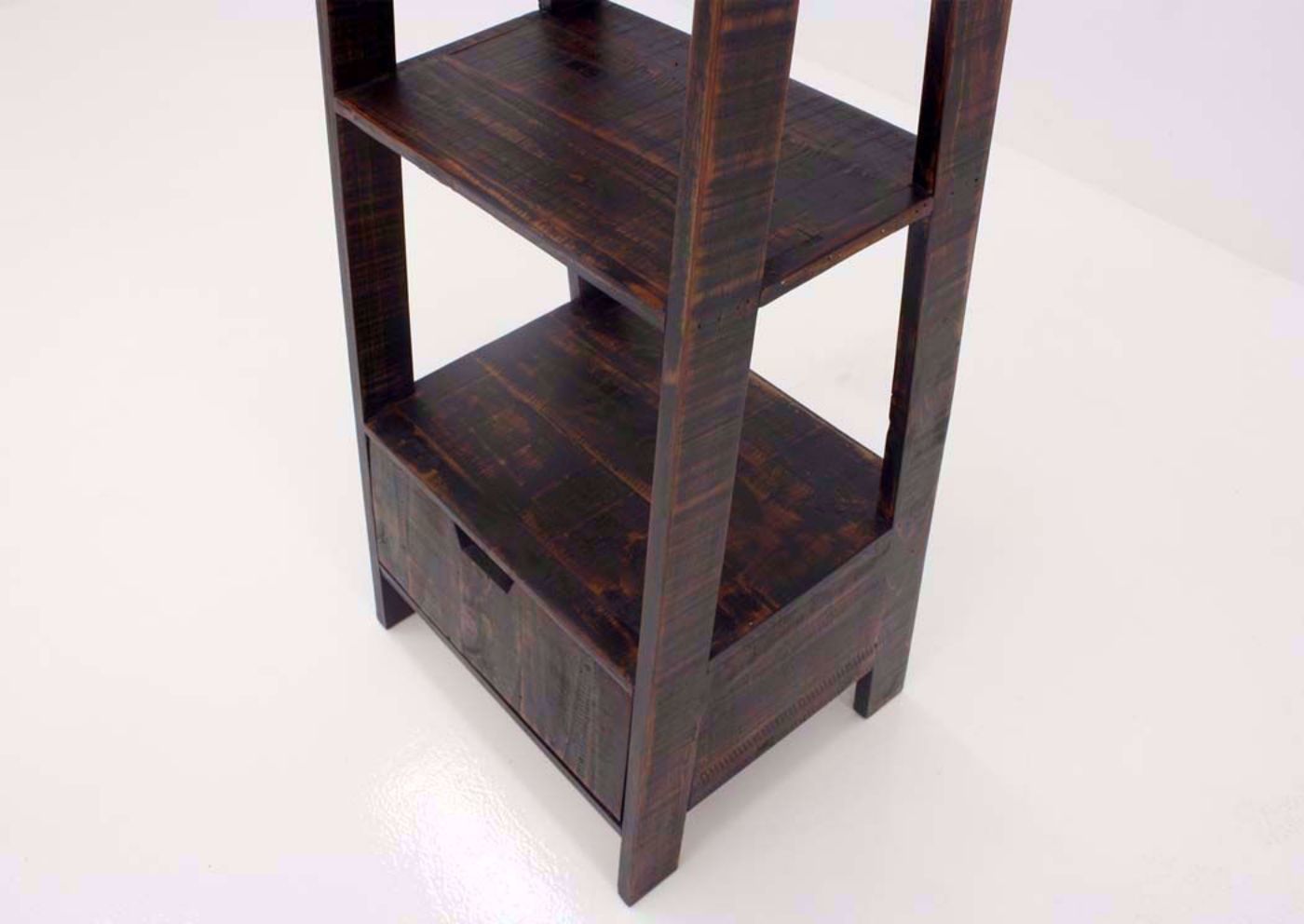 Rustic Dark Brown Ladder Bookcase Showing the Bottom Portion of the Ladder | Home Furniture Plus Bedding