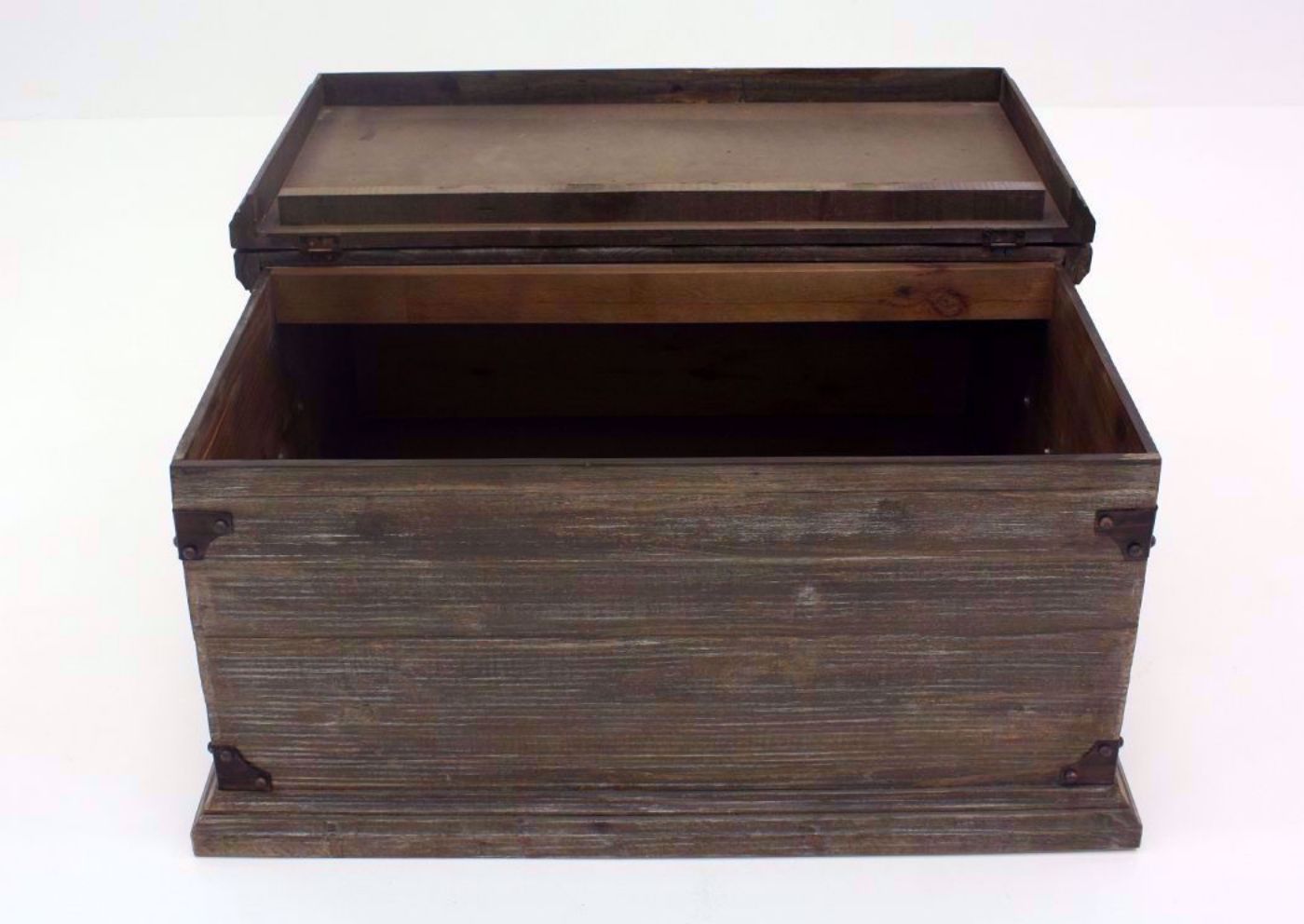 Barnwood Brown Carson Storage Coffee Table Facing Front With the Top Open | Home Furniture Plus Bedding