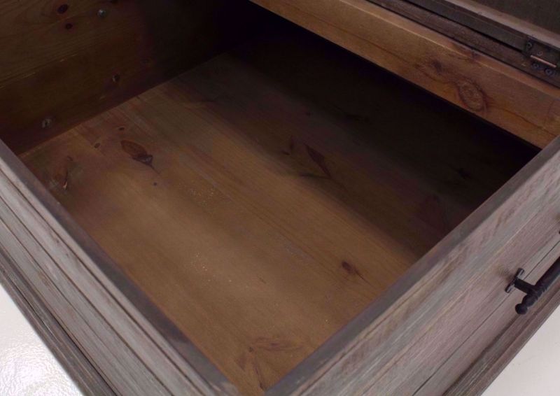 Barnwood Brown Carson Storage Coffee Table Interior Detail | Home Furniture Plus Bedding