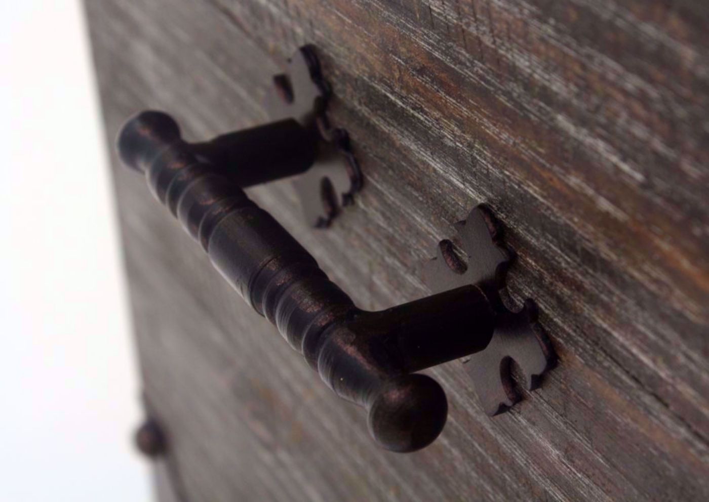 Barnwood Brown Carson Storage End Table Metal Handle Detail | Home Furniture Plus Bedding