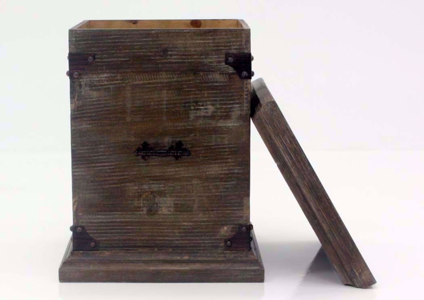 Barnwood Brown Carson Storage End Table, Front Facing With the Top Off | Home Furniture Plus Bedding