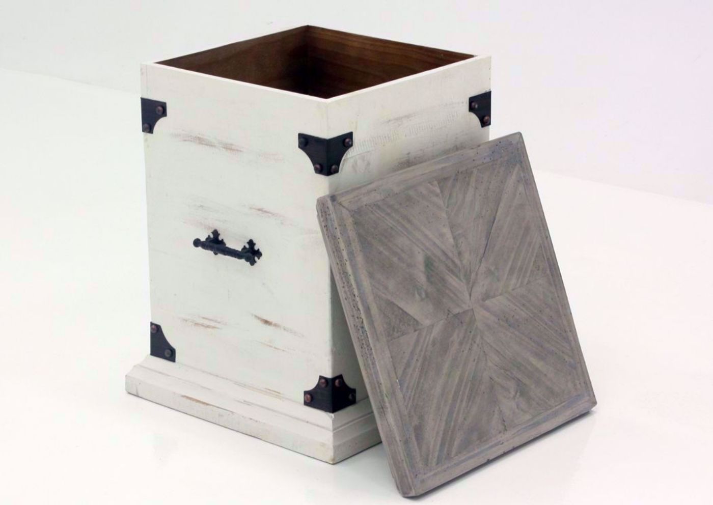 White Carson Lift-Top End Table at an Angle With the Top Off | Home Furniture Plus Bedding