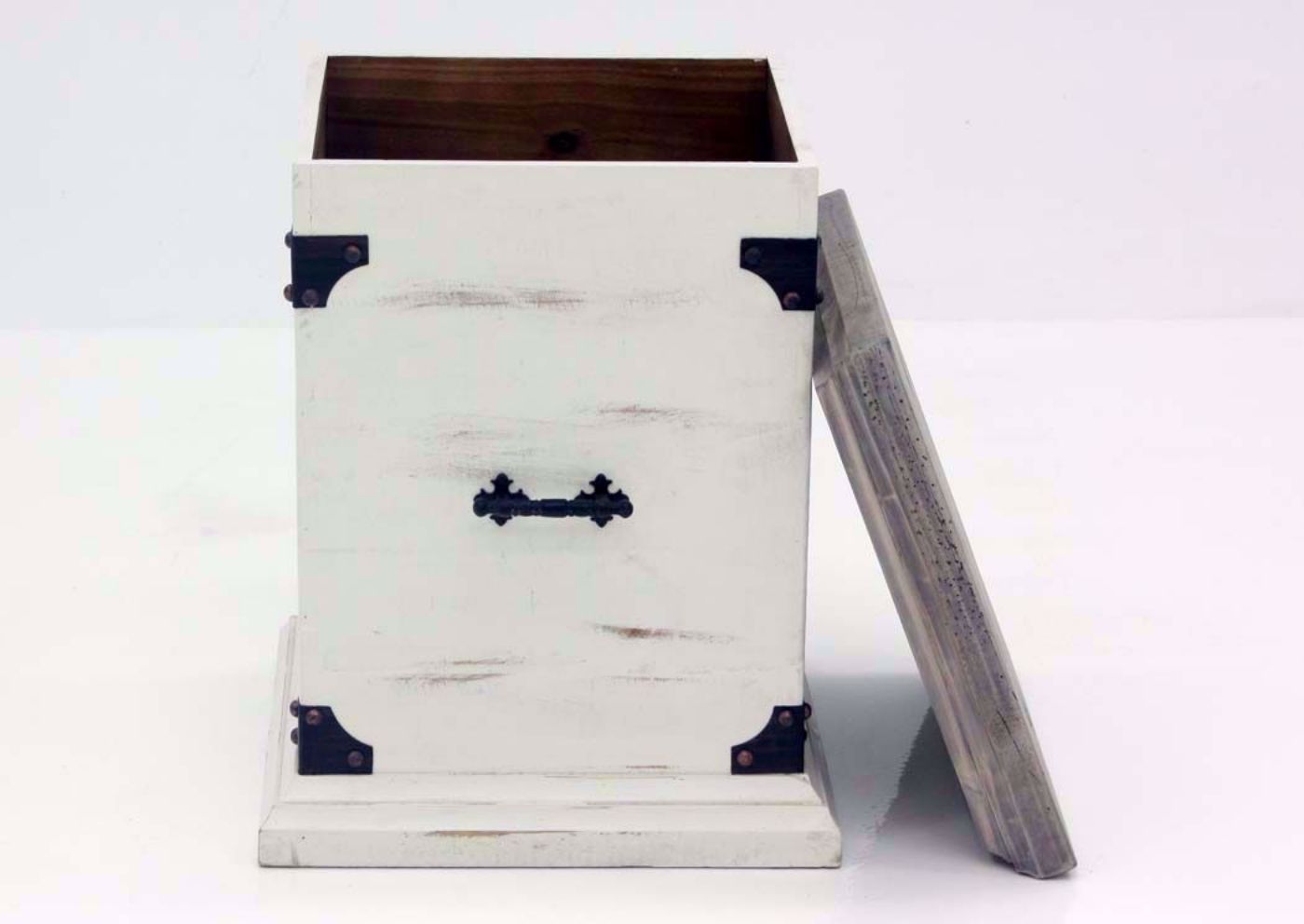 White Carson Lift-Top End Table, Front Facing with Top Off Resting on Side | Home Furniture Plus Bedding