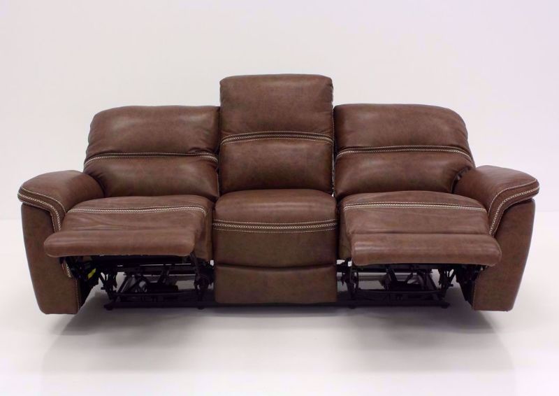 Brown Mason Leather POWER Reclining Sofa, Front Facing in a Fully Reclined Position | Home Furniture Plus Mattress