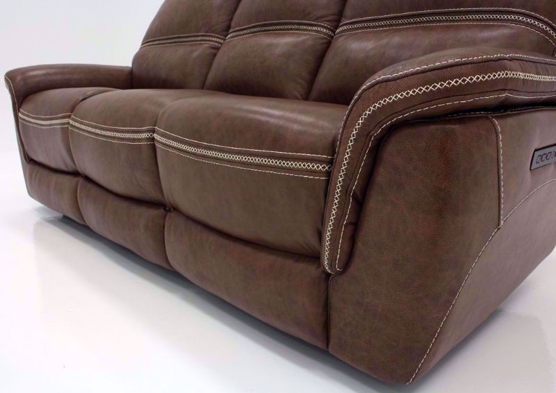 Brown Mason Leather POWER Reclining Sofa Showing the Base with the Chaise Closed | Home Furniture Plus Mattress