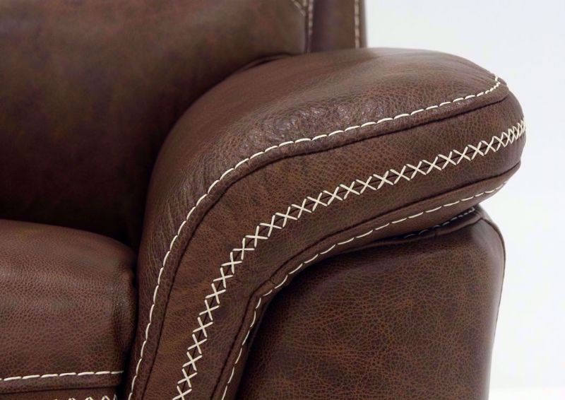 Brown Mason Leather POWER Reclining Sofa Padded Arm Detail | Home Furniture Plus Mattress
