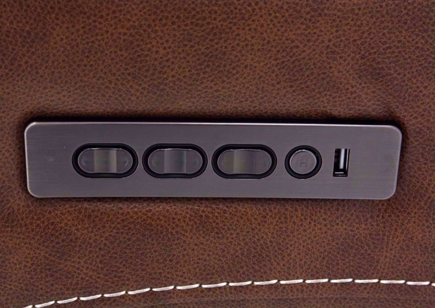 Brown Mason Leather POWER Reclining Sofa Power Button and USB Port Detail | Home Furniture Plus Mattress