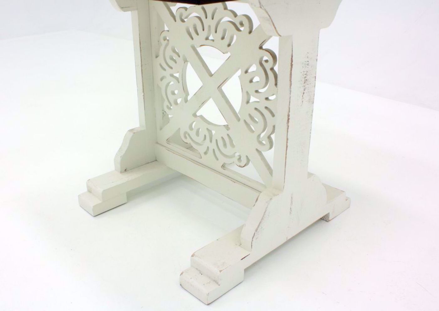 Two-Tone White and Brown Mandalay End Table Decorative Panel Detail | Home Furniture Plus Bedding