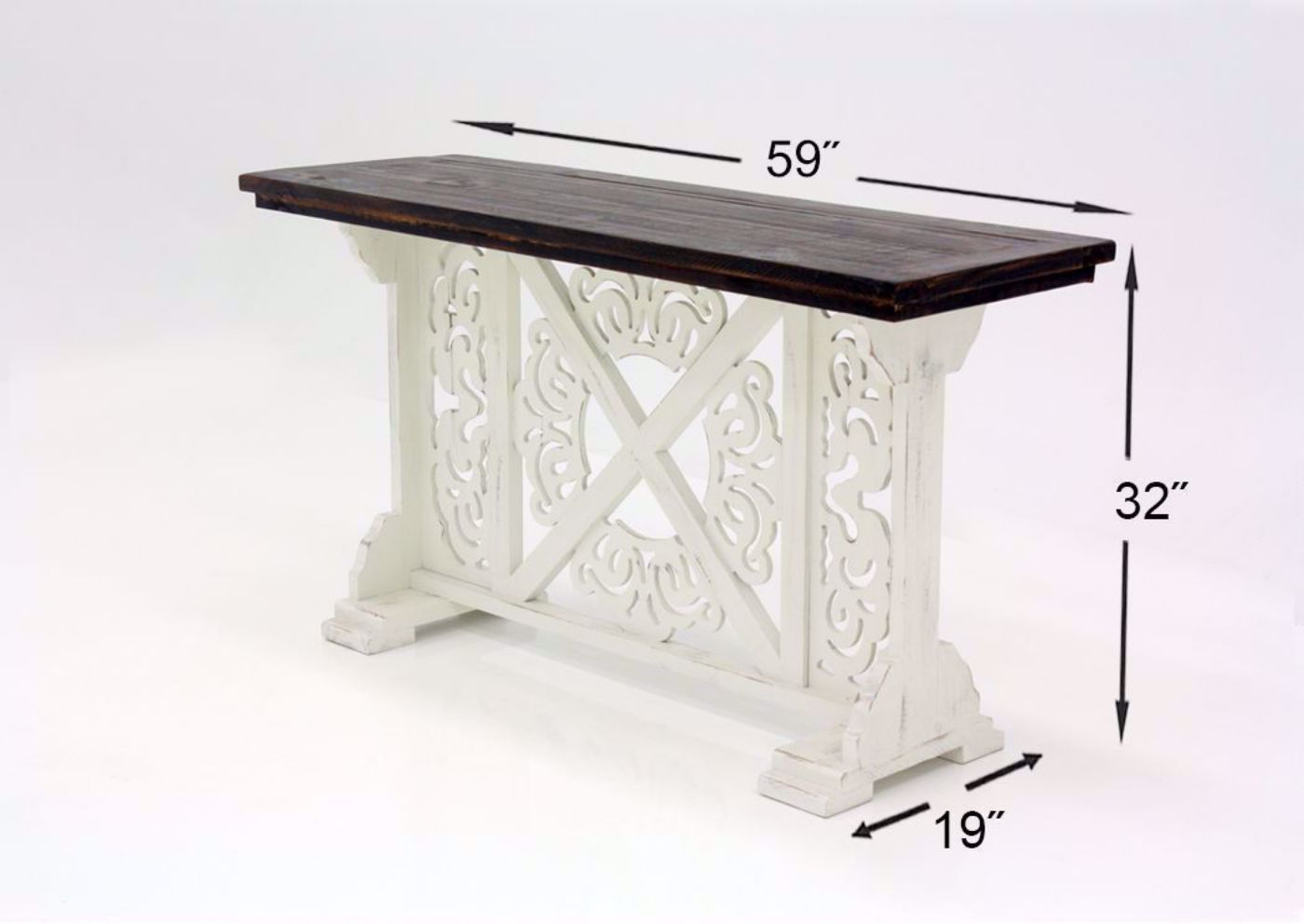 Two-Tone White and Brown Mandalay Sofa Table Dimensions | Home Furniture Plus Bedding