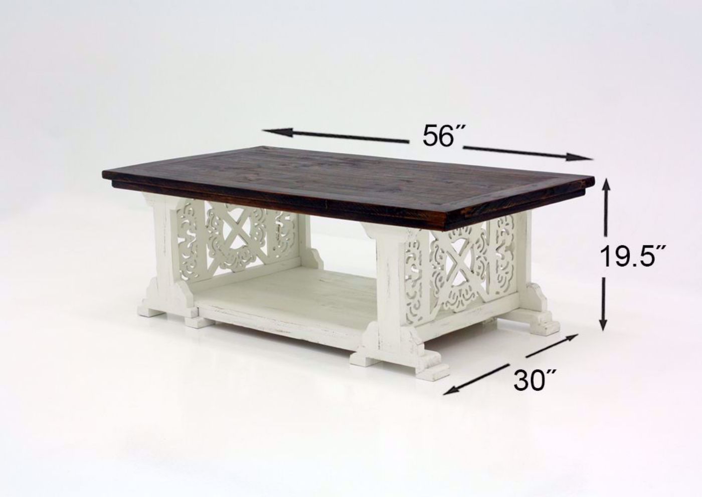 Two-Tone White and Brown Mandalay Coffee Table Dimensions | Home Furniture Plus Bedding