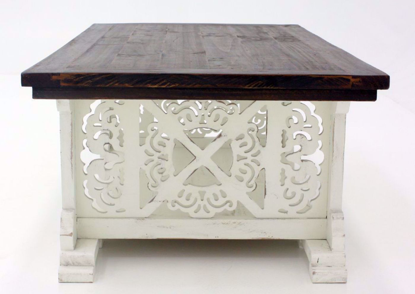 Two-Tone White and Brown Mandalay Coffee Table Side View | Home Furniture Plus Bedding
