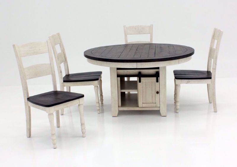 Distressed White Two-Tone Madison County Dining Table Set Facing Front | Home Furniture Plus Mattress