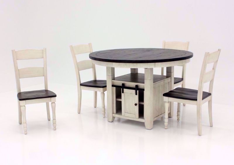 Distressed White Two-Tone Madison County Dining Table Set at an Angle | Home Furniture Plus Mattress