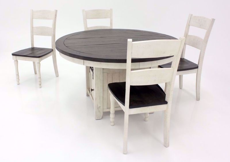 Distressed White Two-Tone Madison County Dining Table Set Showing the Side View | Home Furniture Plus Mattress