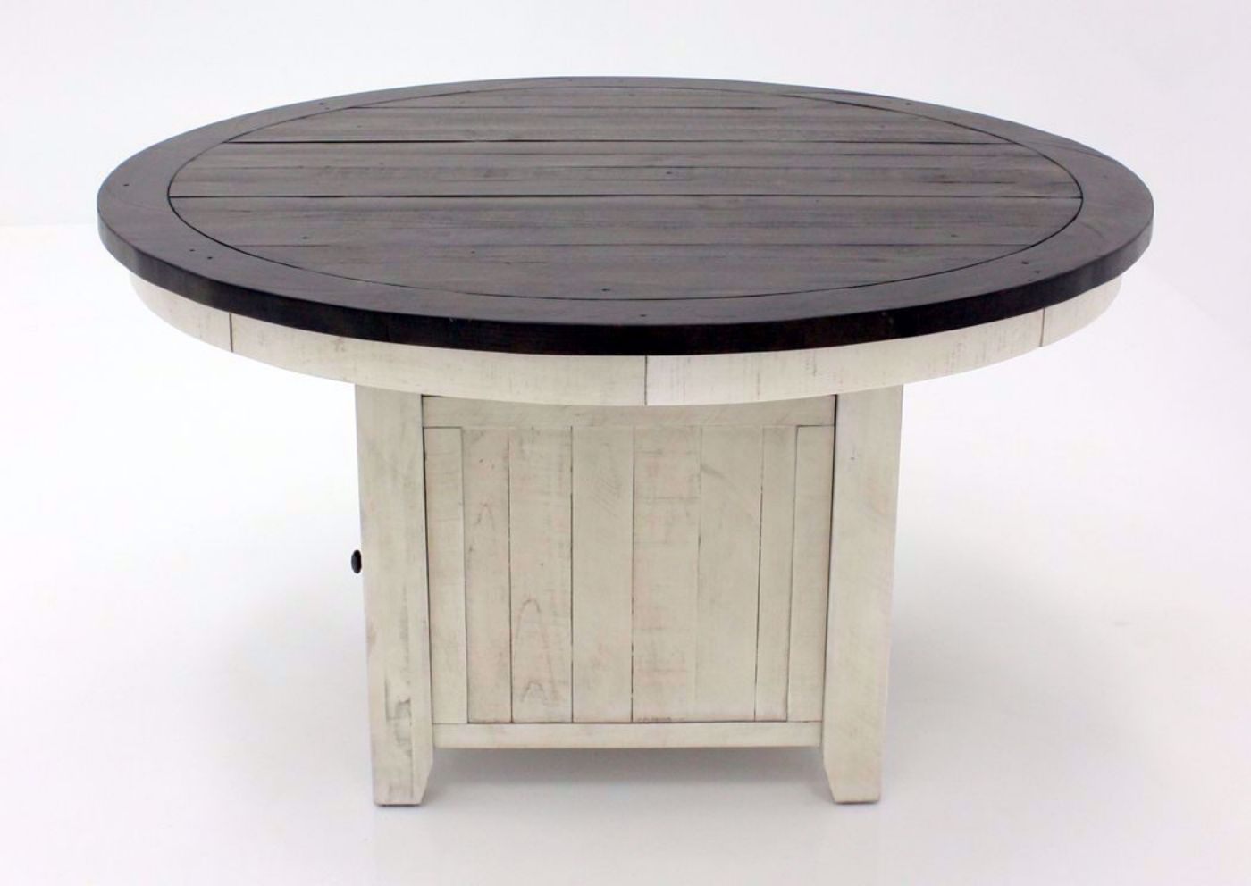 Distressed White Two-Tone Madison County Dining Table Set Showing the Table Showing Table Side View | Home Furniture Plus Mattress