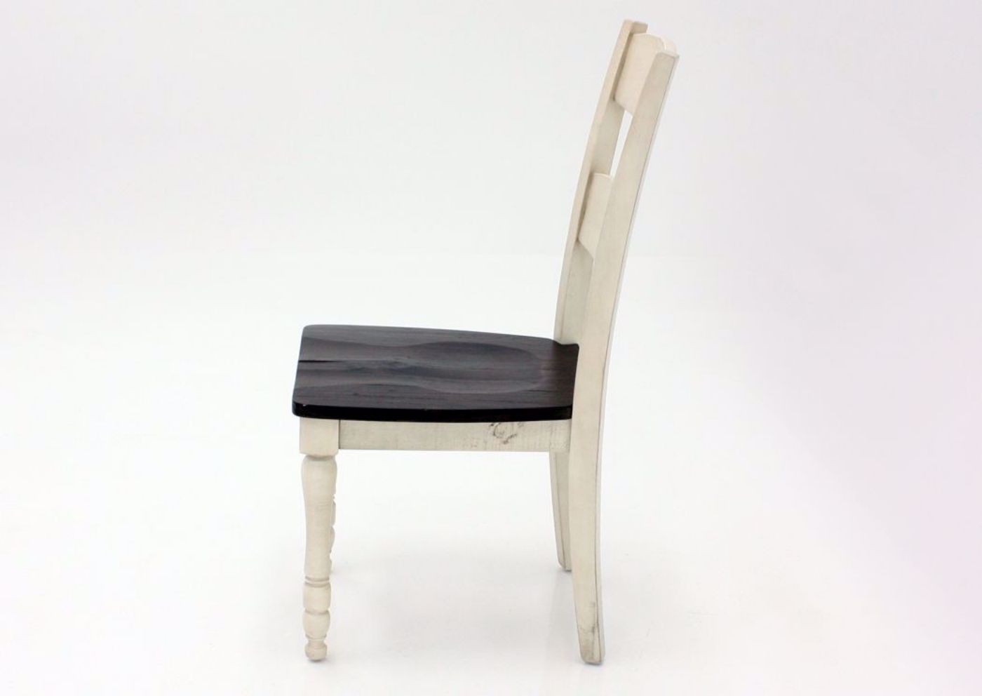 Distressed White Two-Tone Madison County Dining Table Set Showing the Table Showing Side Chair Side View | Home Furniture Plus Mattress