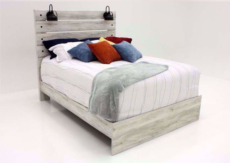 Rustic White Cambeck Queen Size Bed by Ashley Furniture Showing the Angle View | Home Furniture Plus Mattress