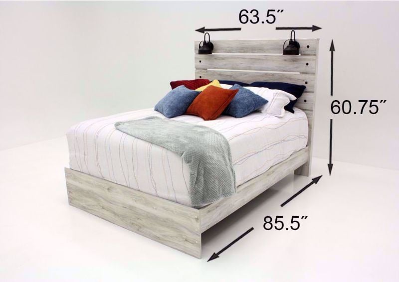 Rustic White Cambeck Queen Size Bed by Ashley Furniture Showing the Dimensions | Home Furniture Plus Mattress