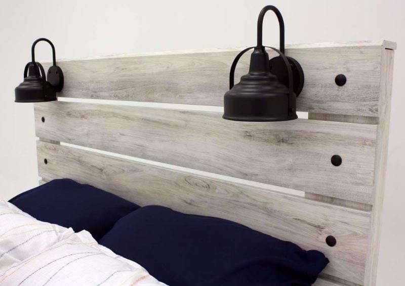Rustic White Cambeck Queen Size Bed by Ashley Furniture Showing the Headboard Lamps | Home Furniture Plus Mattress