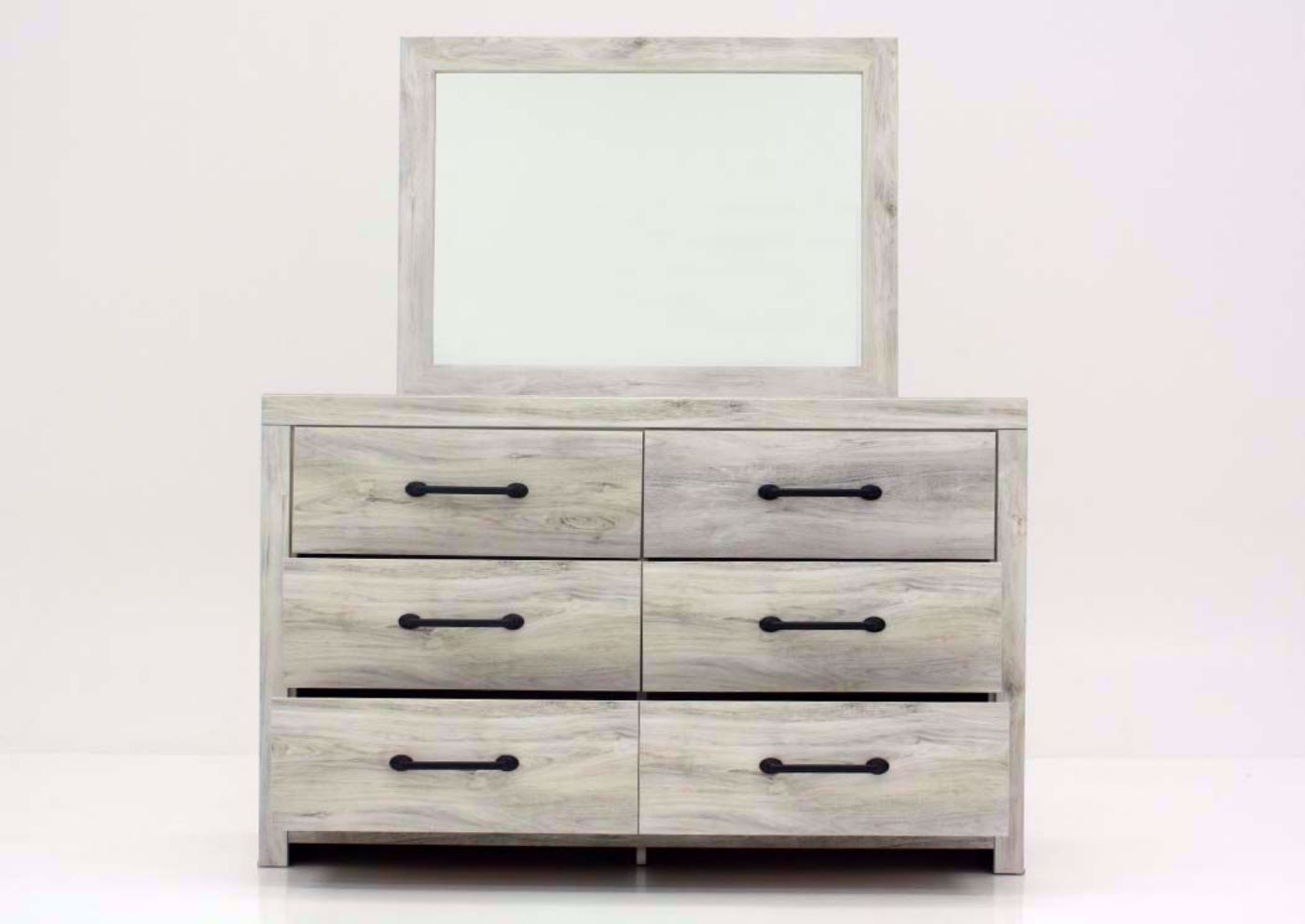 Whitewash White Cambeck Dresser with Mirror by Ashley Furniture Front Facing with the Drawers Open | Home Furniture Plus Mattress