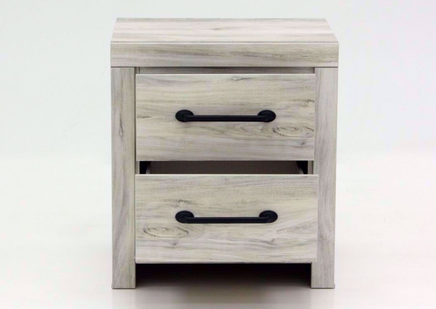 Rustic White Cambeck Nightstand by Ashley Furniture, Front Facing with the Drawers Open | Home Furniture Plus Mattress