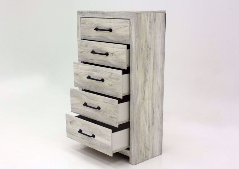 Rustic White Cambeck Chest of Drawers by Ashley Furniture at an Angle with the Drawers Open | Home Furniture Plus Mattress